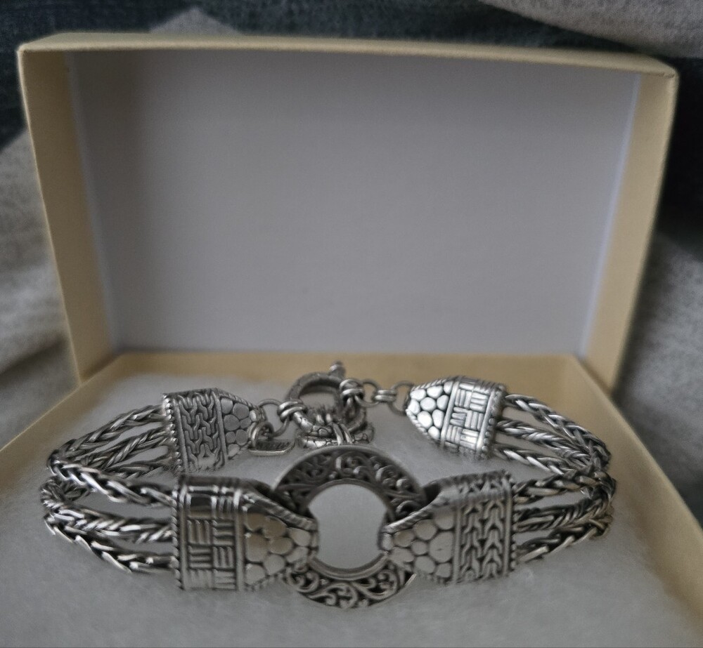 SARDA Bali 925 Adjustable 3-Strand Woven Chain Filigree Toggle Bracelet